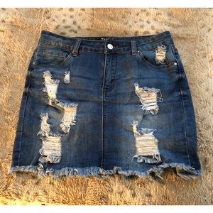Distressed Denim Mini Skirt